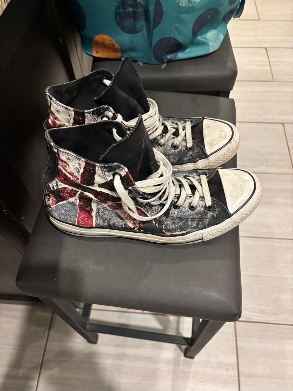 High-Top Canvas Sneakers in Black with Red and White Flag Detail